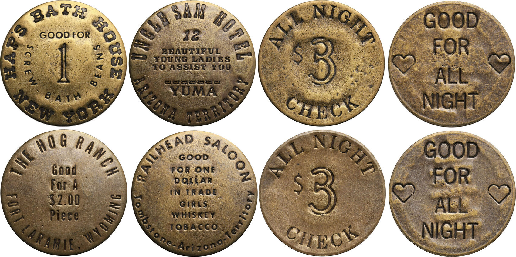 USA Brothel tokens / Bordellmarken XX cen. New York, Arizona, Wyoming ...