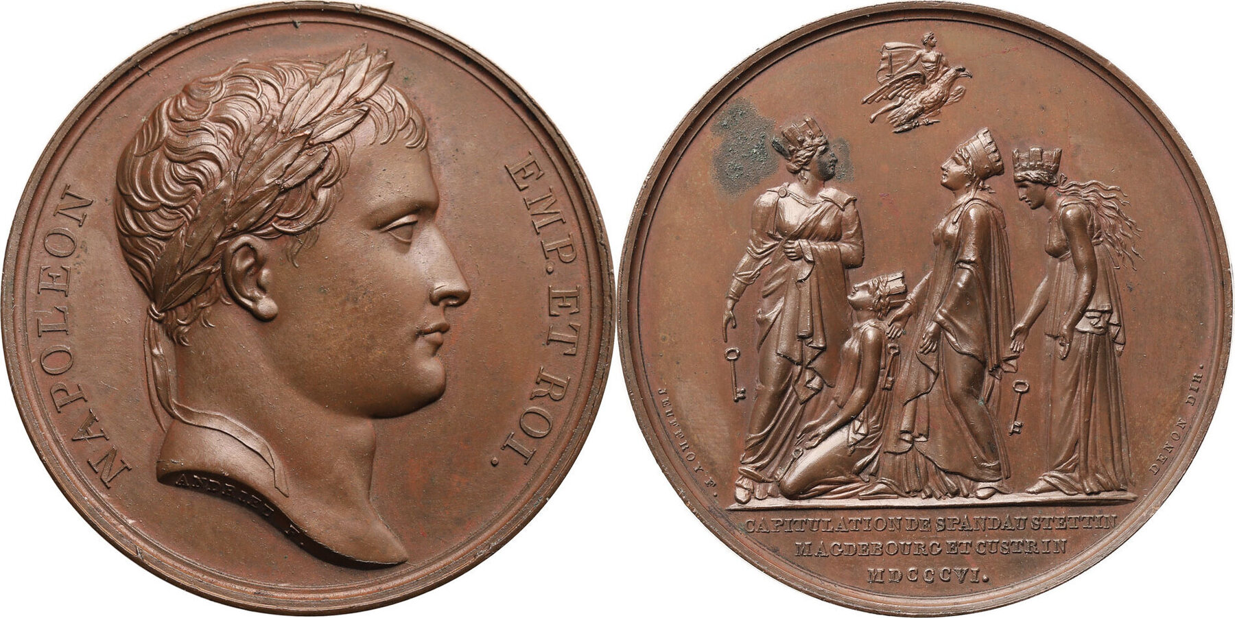 France. Napoleon I Br medal 1806 Surrender of the Prussian fortresses of Spandau, Stettin, Magdeborg and Küstrin aUNC/XF+