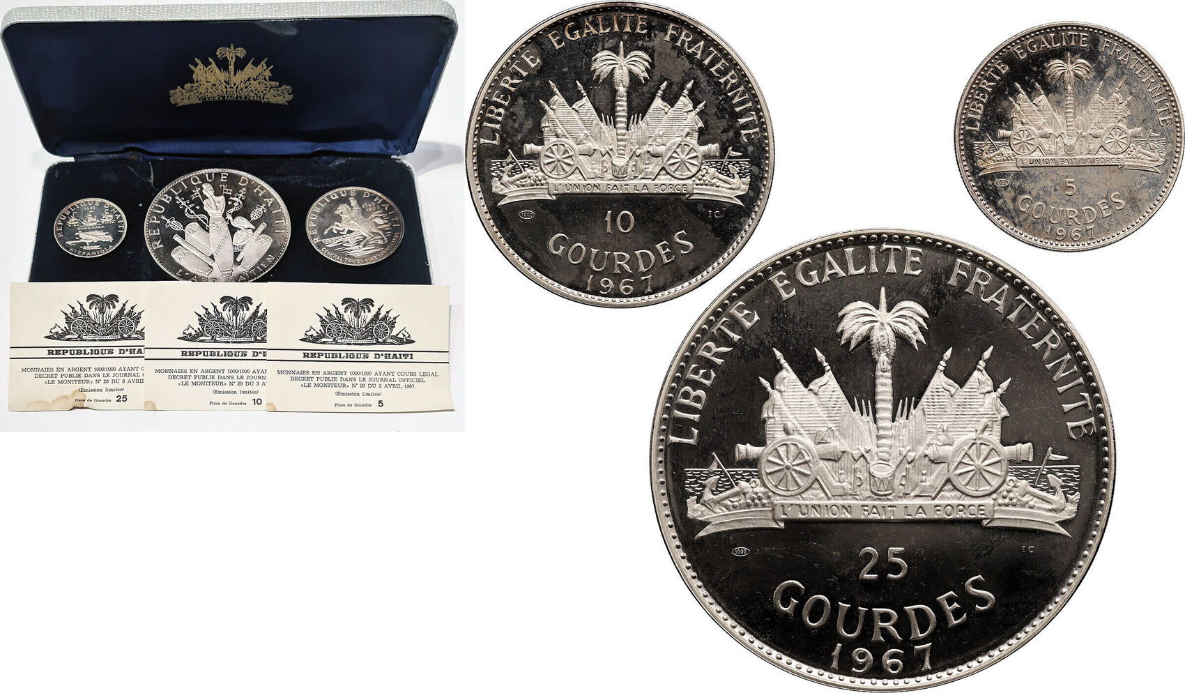 Haiti Set 5, 10, 25 Gourdes 1967 IC Anniversary of the Revolution