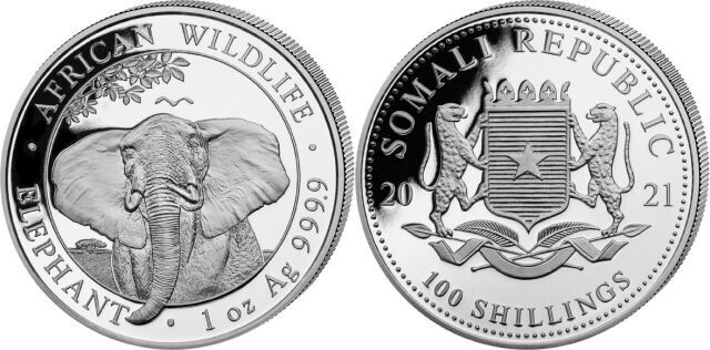 100 Shilling 100 Shilling Somalia ELEFANT 2021 1 Unze fein BU | MA-Shops