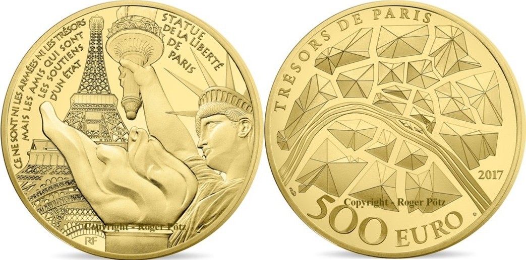 FRANKREICH 500 Euro 2017 Statue of Liberty Grenelle 5 Unzen Gold PP proof Русские монеты из