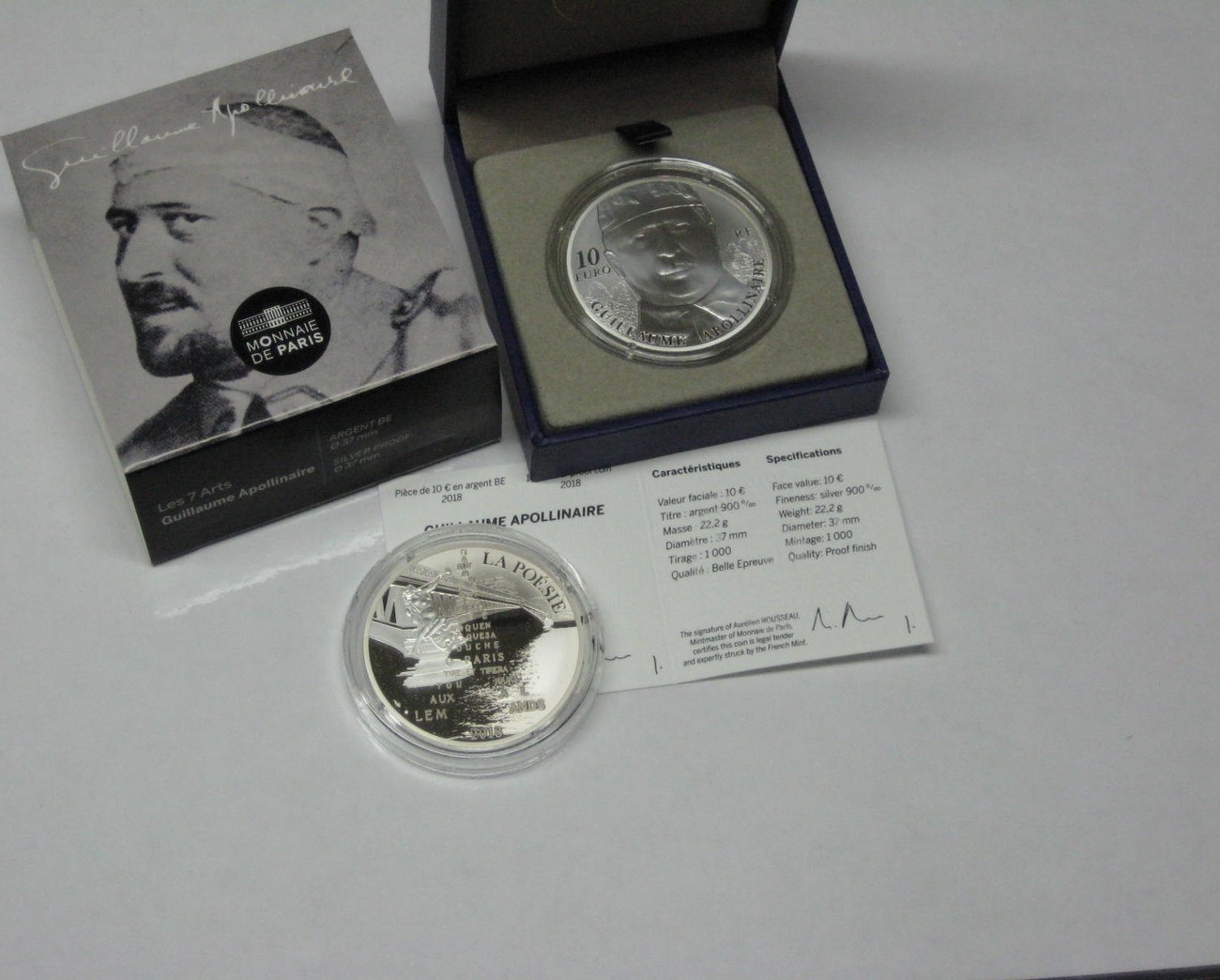 Frankreich 10 Euro 2018 Silber PP 7 Arts Serie Guilleaume Apollinaire 