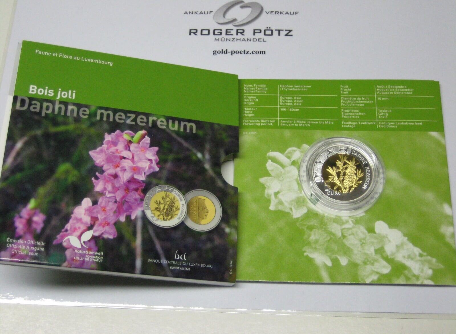 LUXEMBURG 5 Euro 2022 Seidelbast Flora und Fauna Silber/Nordisches Gold ...