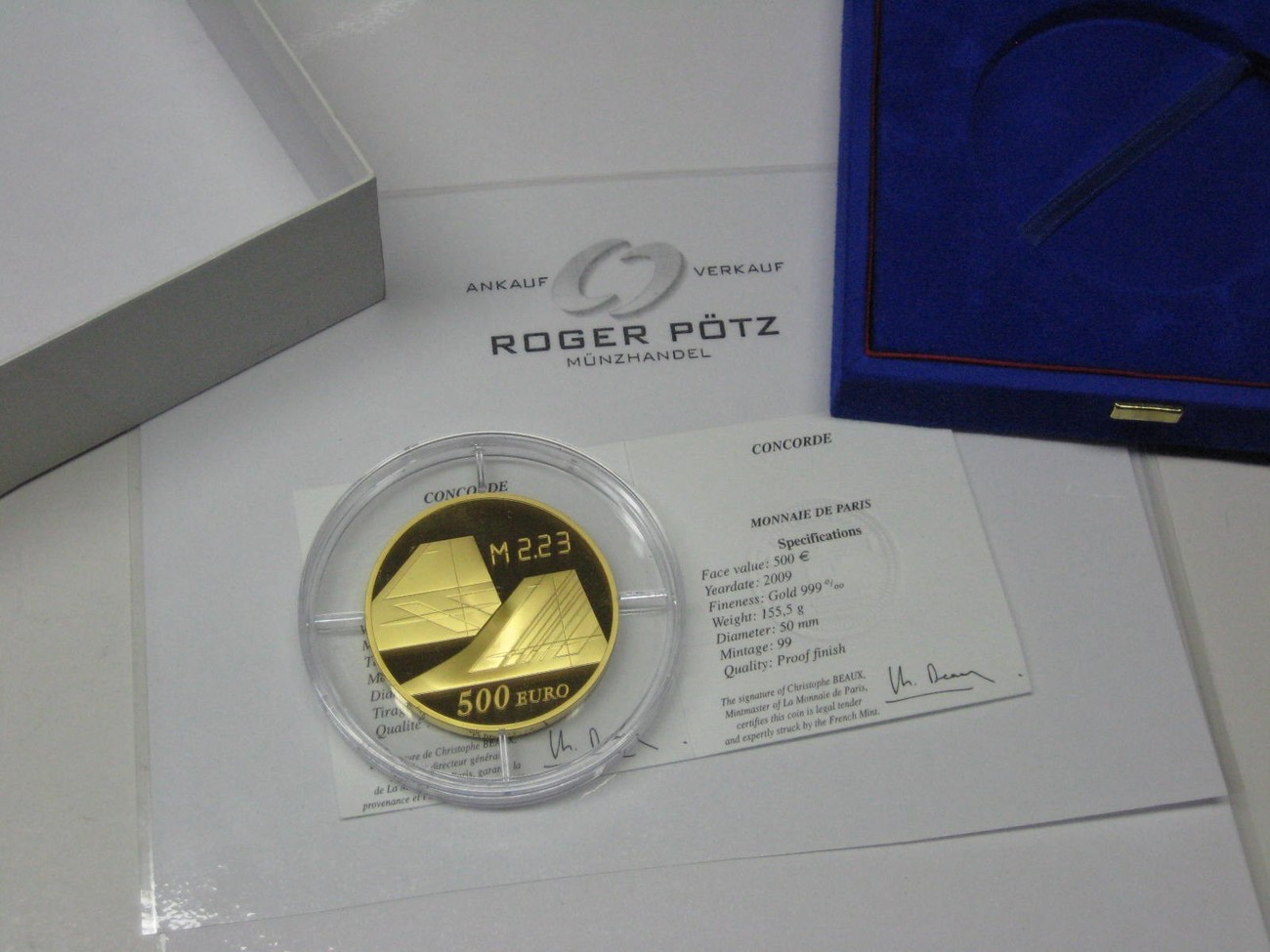 Frankreich 500 Euro 5 Unzen 2009 Gold Concorde Sternserie nur 90 Ex Proof