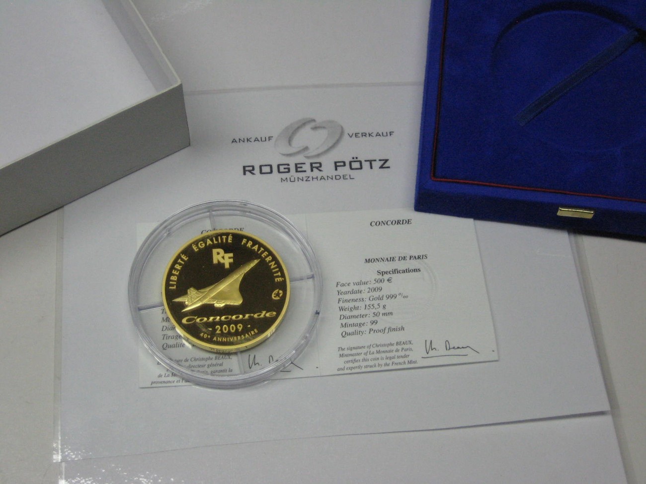 Frankreich 500 Euro 5 Unzen 2009 Gold Concorde Sternserie nur 90 Ex Proof