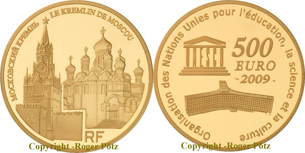Frankreich 500 Euro 2009 Kreml Moskau 5 Unzen Gold PP 99 Ex. Auflage Proof