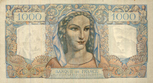 NOTES OF THE BANQUE DE FRANCE 11.7.1946 Banque de France. Billet. 1000 ...