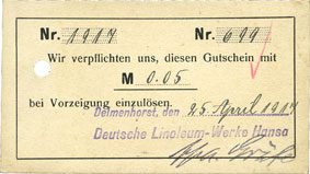 Germany Emergency Notes 1914 1923 A J 25 4 1917 Delmenhorst Deutsche Linoleum Werke Hansa Billet 0 05 Mark Au Ma Shops