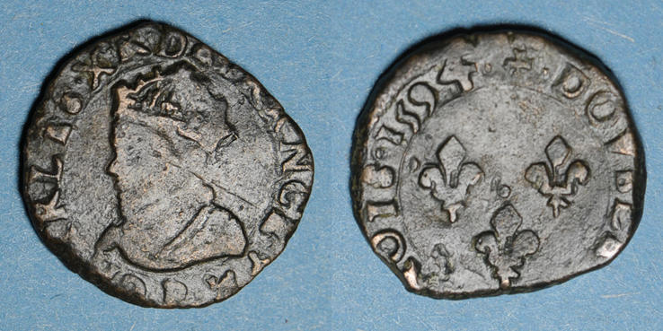 French Royal Coins 1594 P Charles X Roi De La Ligue 15 1590 Double Tournois Dijon Peu Commun Legerement Decentre Petite Rayure A L Avers F Vf Vf Ma Shops