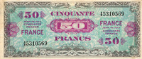 NOTES OF THE TREASURY (TRESOR) 50 francs Billet. France, type américain, 1945, sans n° série -