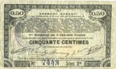 FRENCH EMERGENCY NOTES 50 centimes Pas de Calais, Somme et Nord, Groupement de 70 communes. Billet. série 2A -
