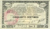 FRENCH EMERGENCY NOTES 50 centimes Pas de Calais, Somme et Nord, Groupement de 70 communes. Billet. série 2 -