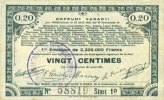 FRENCH EMERGENCY NOTES 20 centimes Pas de Calais, Somme et Nord, Groupement de 70 communes. Billet. série 1D -