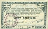 FRENCH EMERGENCY NOTES 20 centimes Pas de Calais, Somme et Nord, Groupement de 70 communes. Billet. série 1D -