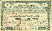 FRENCH EMERGENCY NOTES 20 centimes Pas de Calais, Somme et Nord, Groupement de 70 communes. Billet. série 1D -