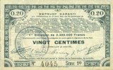 FRENCH EMERGENCY NOTES 20 centimes Pas de Calais, Somme et Nord, Groupement de 70 communes. Billet. série 1D -