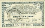 FRENCH EMERGENCY NOTES 20 centimes Pas de Calais, Somme et Nord, Groupement de 70 communes. Billet. série 1 -