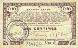 FRENCH EMERGENCY NOTES 10 centimes Pas de Calais, Somme et Nord, Groupement de 70 communes. Billet. série 9 -