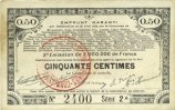 FRENCH EMERGENCY NOTES 50 centimes Pas de Calais, Somme et Nord, Groupement de 70 communes. Billet. série 2A -