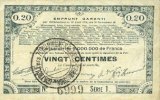 FRENCH EMERGENCY NOTES 20 centimes Pas de Calais, Somme et Nord, Groupement de 70 communes. Billet. série 1 -