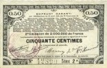 FRENCH EMERGENCY NOTES 50 centimes Pas de Calais, Somme et Nord, Groupement de 70 communes. Billet. série 2A -