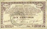FRENCH EMERGENCY NOTES 10 centimes Pas de Calais, Somme et Nord, Groupement de 70 communes. Billet. série 9D -