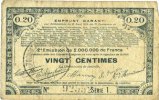 FRENCH EMERGENCY NOTES 20 centimes Pas de Calais, Somme et Nord, Groupement de 70 communes. Billet. série 1 -