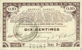 FRENCH EMERGENCY NOTES 10 centimes Pas de Calais, Somme et Nord, Groupement de 70 communes. Billet. série 9A -