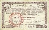 FRENCH EMERGENCY NOTES 10 centimes Pas de Calais, Somme et Nord, Groupement de 70 communes. Billet. série 9 -