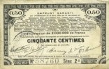 FRENCH EMERGENCY NOTES 50 centimes Pas de Calais, Somme et Nord, Groupement de 70 communes. Billet. série 2D -