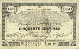 FRENCH EMERGENCY NOTES 50 centimes Pas de Calais, Somme et Nord, Groupement de 70 communes. Billet. série 2F -