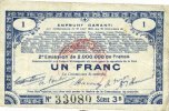 FRENCH EMERGENCY NOTES 1 franc Pas de Calais, Somme et Nord, Groupement de 70 communes. Billet. série 3B -