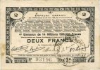 FRENCH EMERGENCY NOTES 2 francs Pas de Calais, Somme et Nord, Groupement de 70 communes. Billet. série 3H -