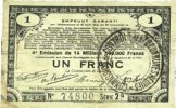 FRENCH EMERGENCY NOTES 1 franc Pas de Calais, Somme et Nord, Groupement de 70 communes. Billet. série 2G -