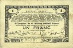 FRENCH EMERGENCY NOTES 1 franc Pas de Calais, Somme et Nord, Groupement de 70 communes. Billet. série 2H -