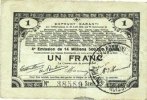 FRENCH EMERGENCY NOTES 1 franc Pas de Calais, Somme et Nord, Groupement de 70 communes. Billet. série 2L -