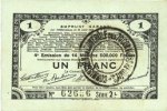 FRENCH EMERGENCY NOTES 1 franc Pas de Calais, Somme et Nord, Groupement de 70 communes. Billet. série 2L -
