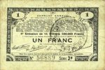 FRENCH EMERGENCY NOTES 1 franc Pas de Calais, Somme et Nord, Groupement de 70 communes. Billet. série 2B -