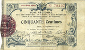 FRENCH EMERGENCY NOTES Aisne et Ardennes - Bon régional, Laon, billet, 50 cmes 19.9.1915, 8e série -