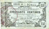 FRENCH EMERGENCY NOTES Aisne, Ardennes et Marne - Bon régional. Laon. Billet. 50 cmes 16.6.1916, série 22 -