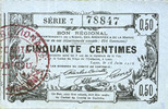 FRENCH EMERGENCY NOTES Aisne, Ardennes et Marne - Bon régional. Laon. Billet. 50 cmes 16.6.1916, série 7 -