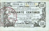 FRENCH EMERGENCY NOTES Aisne, Ardennes et Marne - Bon régional. Laon. Billet. 50 cmes 16.6.1916, série 13 -