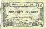 FRENCH EMERGENCY NOTES Aisne, Ardennes et Marne - Bon régional. Laon. Billet. 50 cmes 16.6.1916, série 19 -