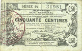 FRENCH EMERGENCY NOTES Aisne, Ardennes et Marne - Bon régional. Laon. Billet. 50 cmes 16.6.1916, série 14 -