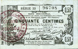 FRENCH EMERGENCY NOTES Aisne, Ardennes et Marne - Bon régional. Laon. Billet. 50 cmes 16.6.1916, série 33 -