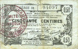 FRENCH EMERGENCY NOTES Aisne, Ardennes et Marne - Bon régional. Laon. Billet. 50 cmes 16.6.1916, série 31 -