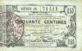 FRENCH EMERGENCY NOTES Aisne, Ardennes et Marne - Bon régional. Laon. Billet. 50 cmes 16.6.1916, série 28 -