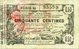 FRENCH EMERGENCY NOTES Aisne, Ardennes et Marne - Bon régional. Laon. Billet. 50 cmes 16.6.1916, série 45 -