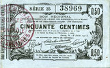 FRENCH EMERGENCY NOTES Aisne, Ardennes et Marne - Bon régional. Laon. Billet. 50 cmes 16.6.1916, série 35 -