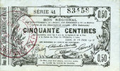 FRENCH EMERGENCY NOTES Aisne, Ardennes et Marne - Bon régional. Laon. Billet. 50 cmes 16.6.1916, série 41 -